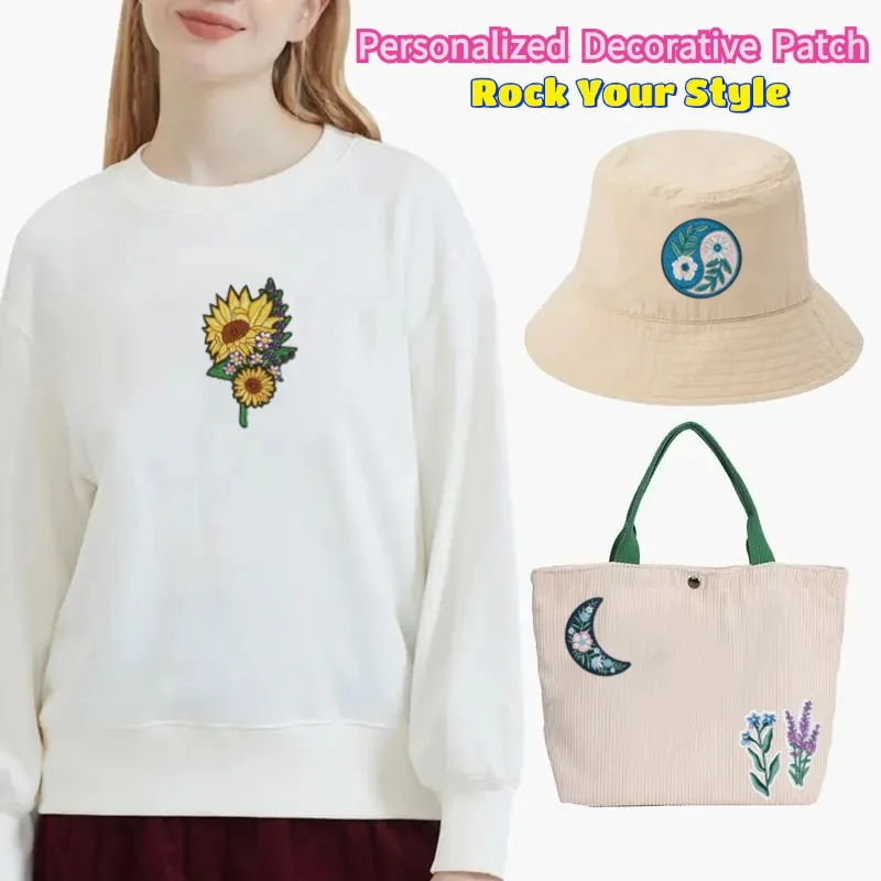 1PC Botanical Cottagecore Embroidered Patch Iron On Sew On Patches For Clothing Cap Bag DIY Gift Floarl Badge With Adhesive
