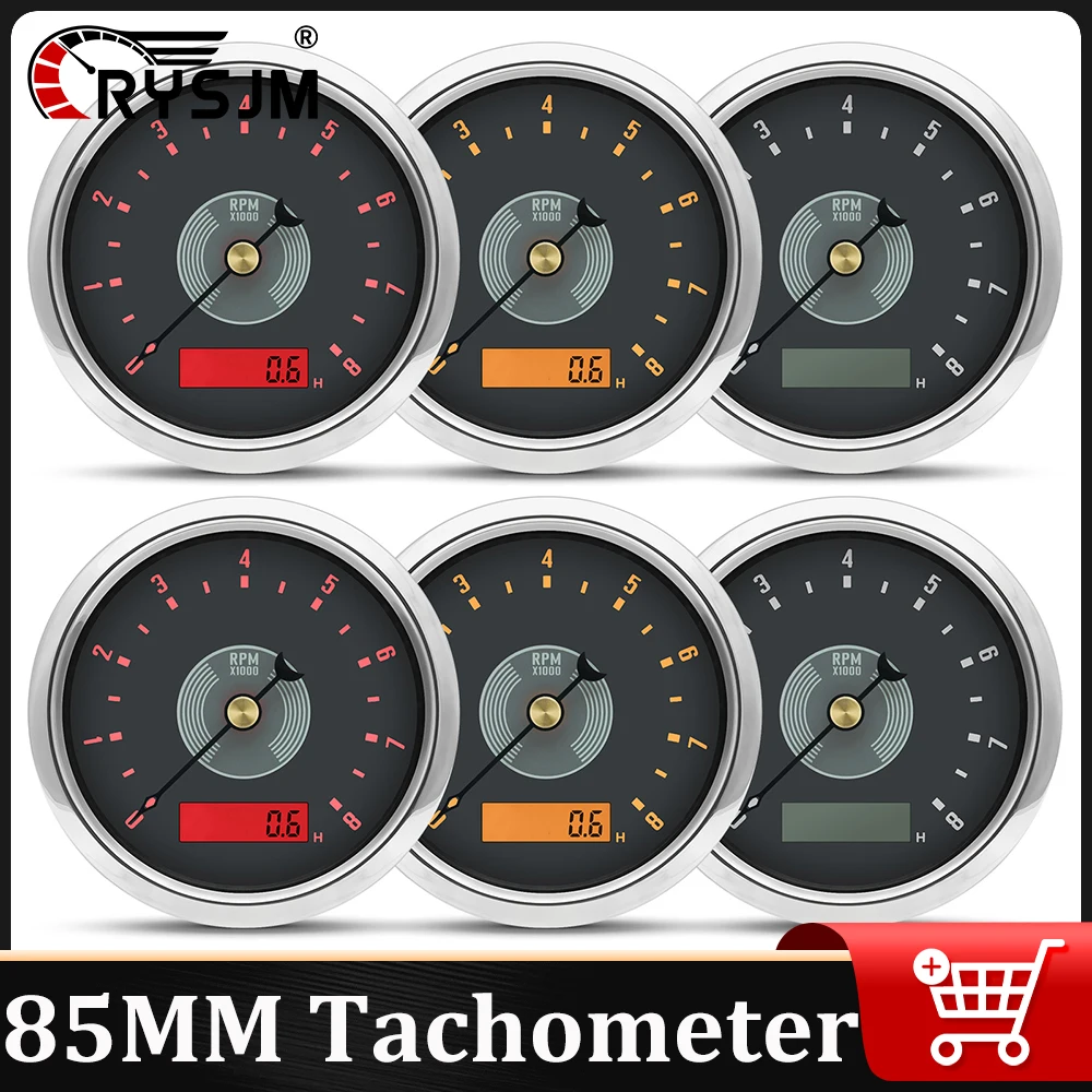 

0 ~ 8000 об/мин, 0 ~ 12000 об/мин, 85 мм тахометр, красный/желтый светодиодный ретро SUS316, датчик оборотов в минуту, тахометр для авто, лодки, яхты, автозапчасти