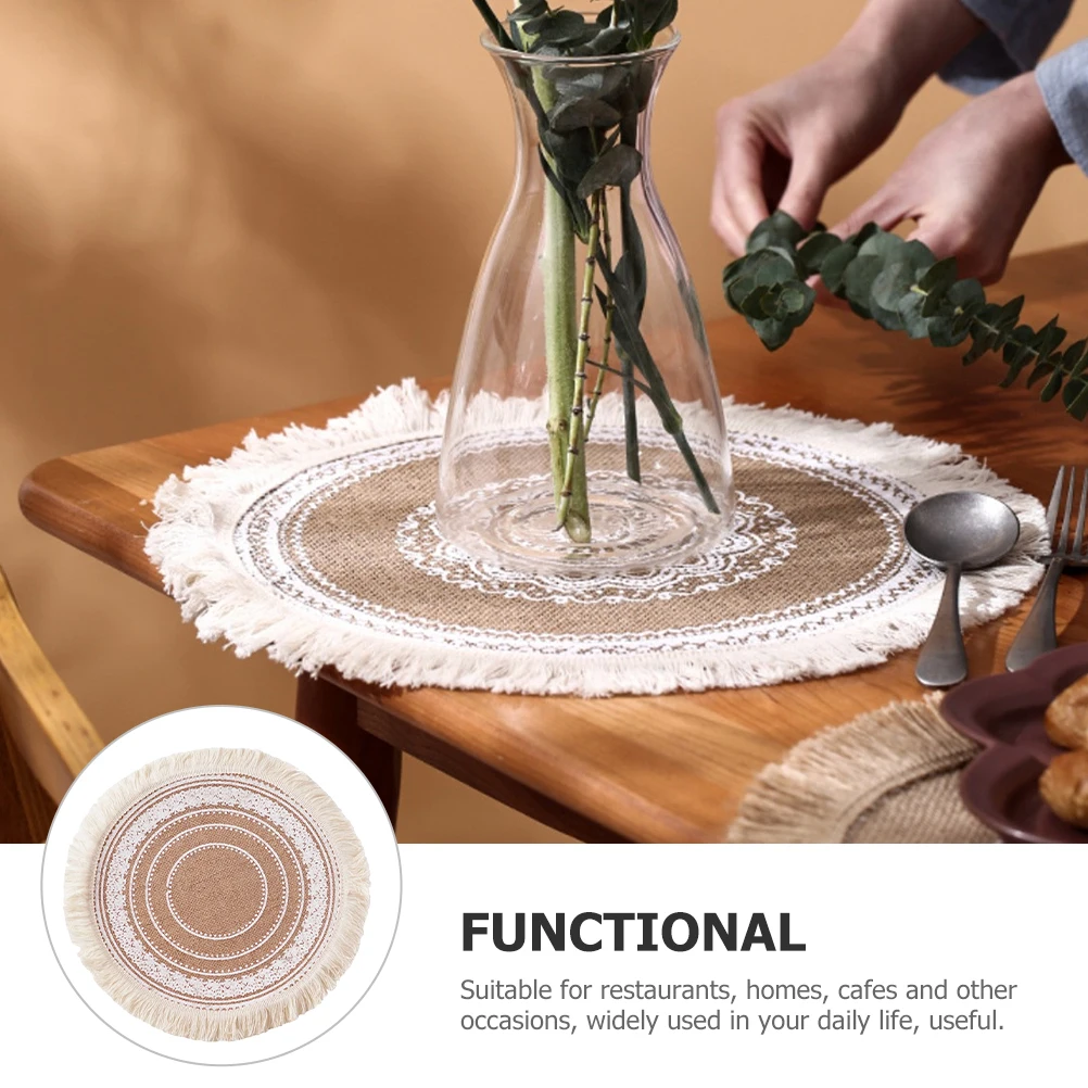 

2Pcs Rustic Cotton Placemats with Tassel Edge Heat Resistant for Cafes and Restaurants