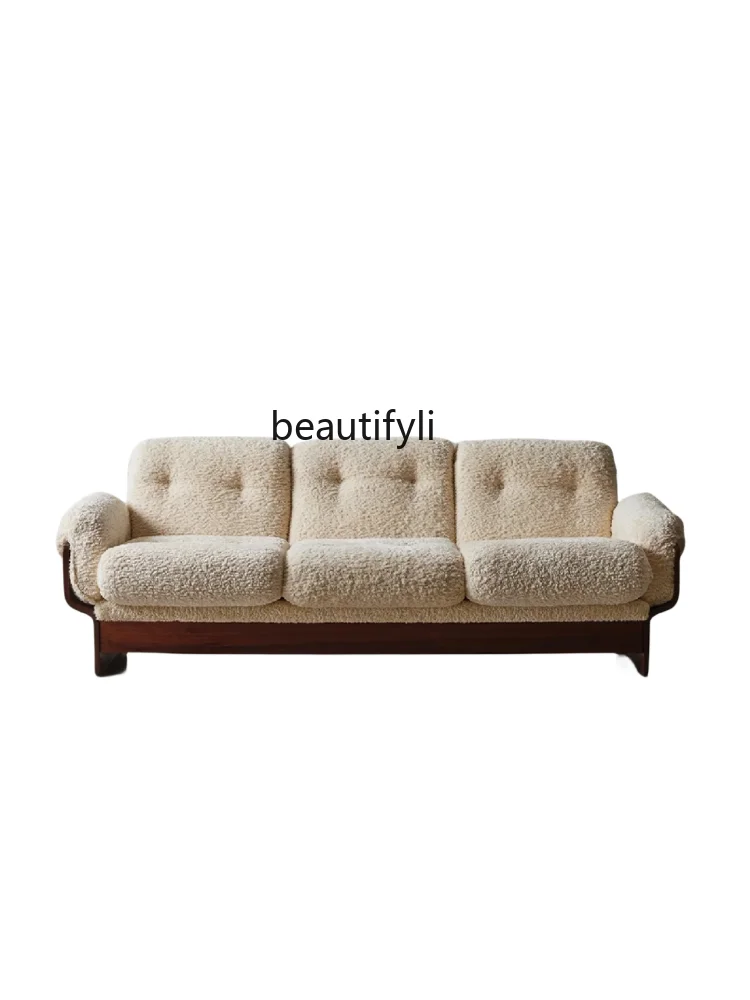 Antique Style Cream Circle Lambswool Sofa Living Room Aesthetic Sofa