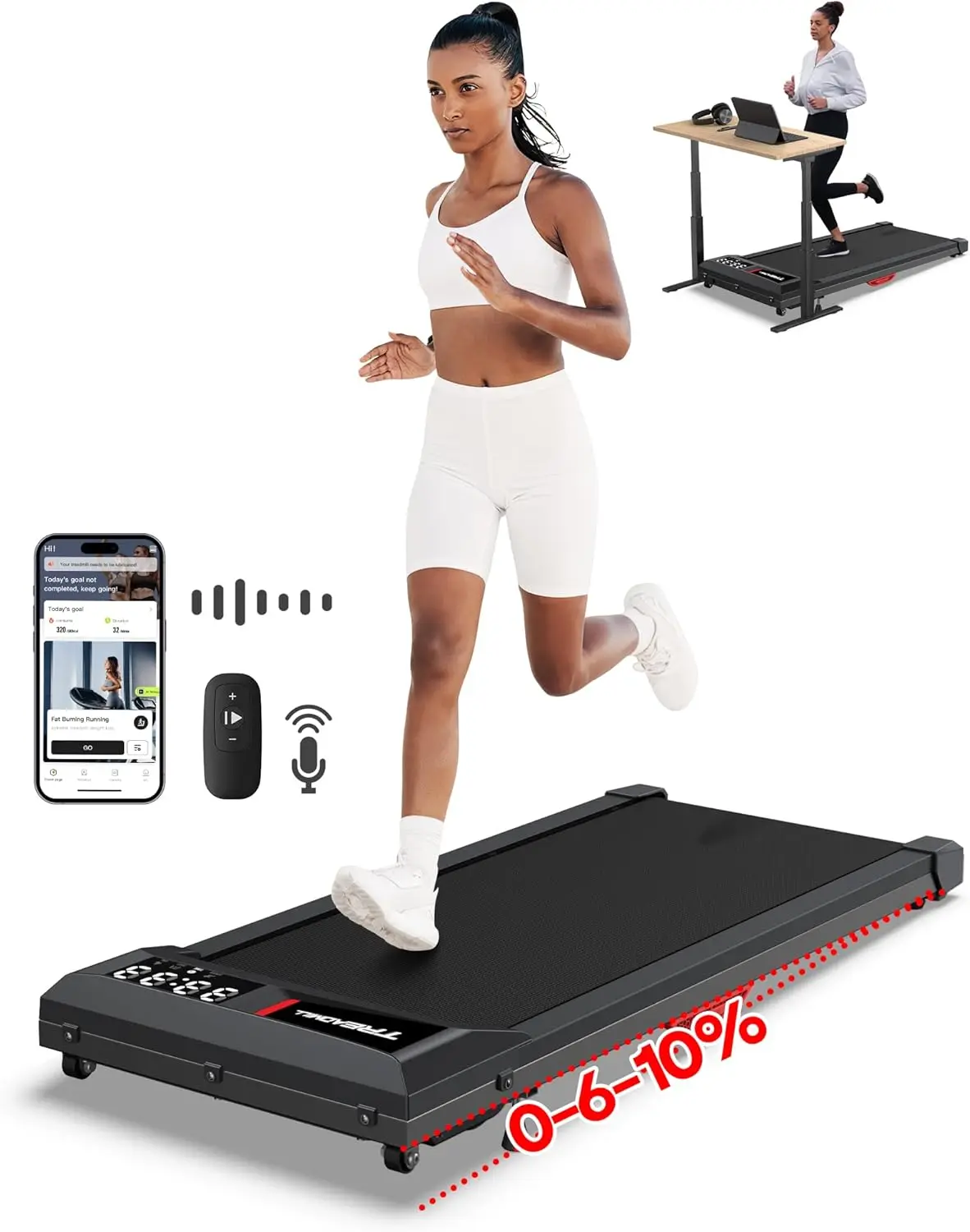 Pad Treadmill,340+ lbs Capacity & Voice Controlled,Low Noise Standing Under Desk Treadmill