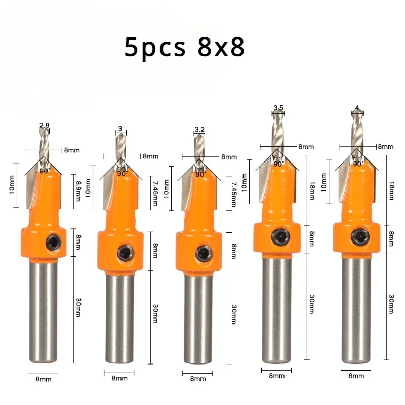 8 MILLIMETRI Gambo Hss Svasatore Router Bit Vite Estrattore Lavorazione Del Legno Foro Apri Trapano Fresa Per Lega di Legno Step Drill