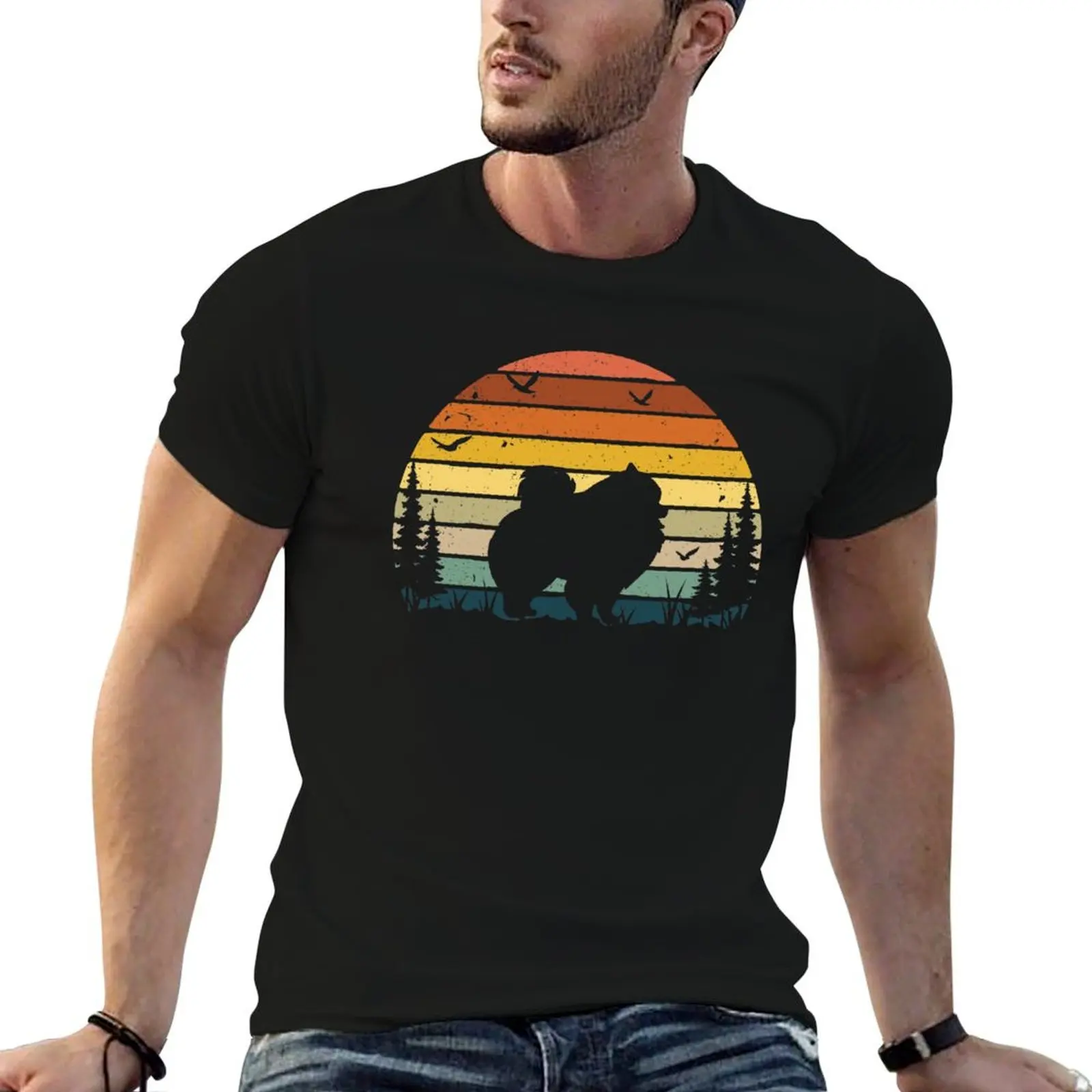 Pomeranian Dog Retro Vintage T-Shirt Plus Size Basic Short Sleeve Top