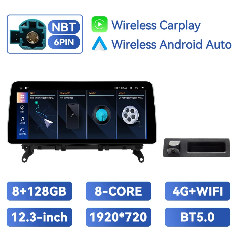 XONRICH 12.3 inch 1920*720P draadloze Carplay autoradio voor BMW X3 F25 X4 F26 CIC NBT Android 15 navigatie 4G LTE head unit