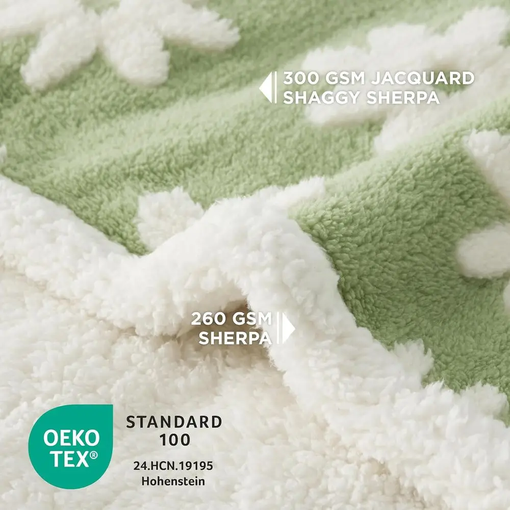 بطانية كبيرة قابلة للغسل للكلاب - على الوجهين مع جاكار دافئ وصوف شيربا، غطاء سرير للحيوانات الأليفة، تصميم زهور ثلاثي الأبعاد، أخضر