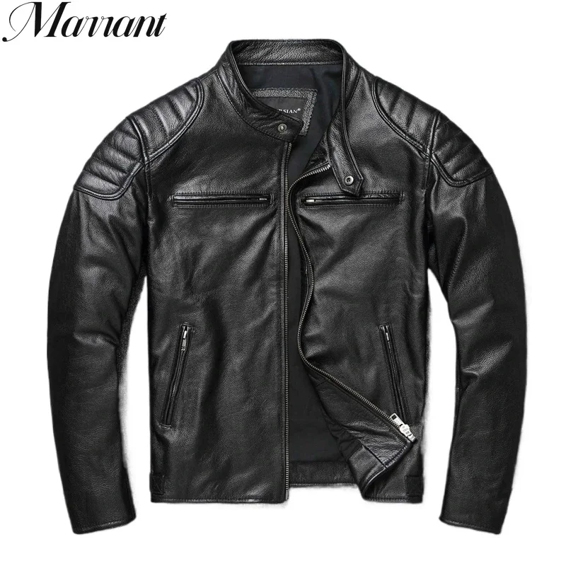 

2025 New Leather Jacket Top Layer 100% Cowhide Leather Clothes Men's Stand Collar Motorcycle Clothes Autumn Winter Plus Size