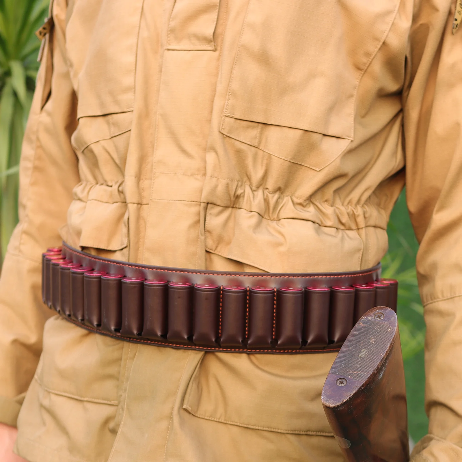 Tourbon 12 Gauge Cartridge Belt Brown Genuine Leather Ammo Holder Carrier for Shooting Bandolier Hunting Gun Accessories