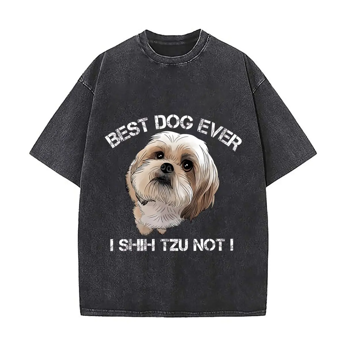 Funny Best Dog Ever Shih Tzu Distressed Faded Baggy Streetwear Tops for Park Hangouts