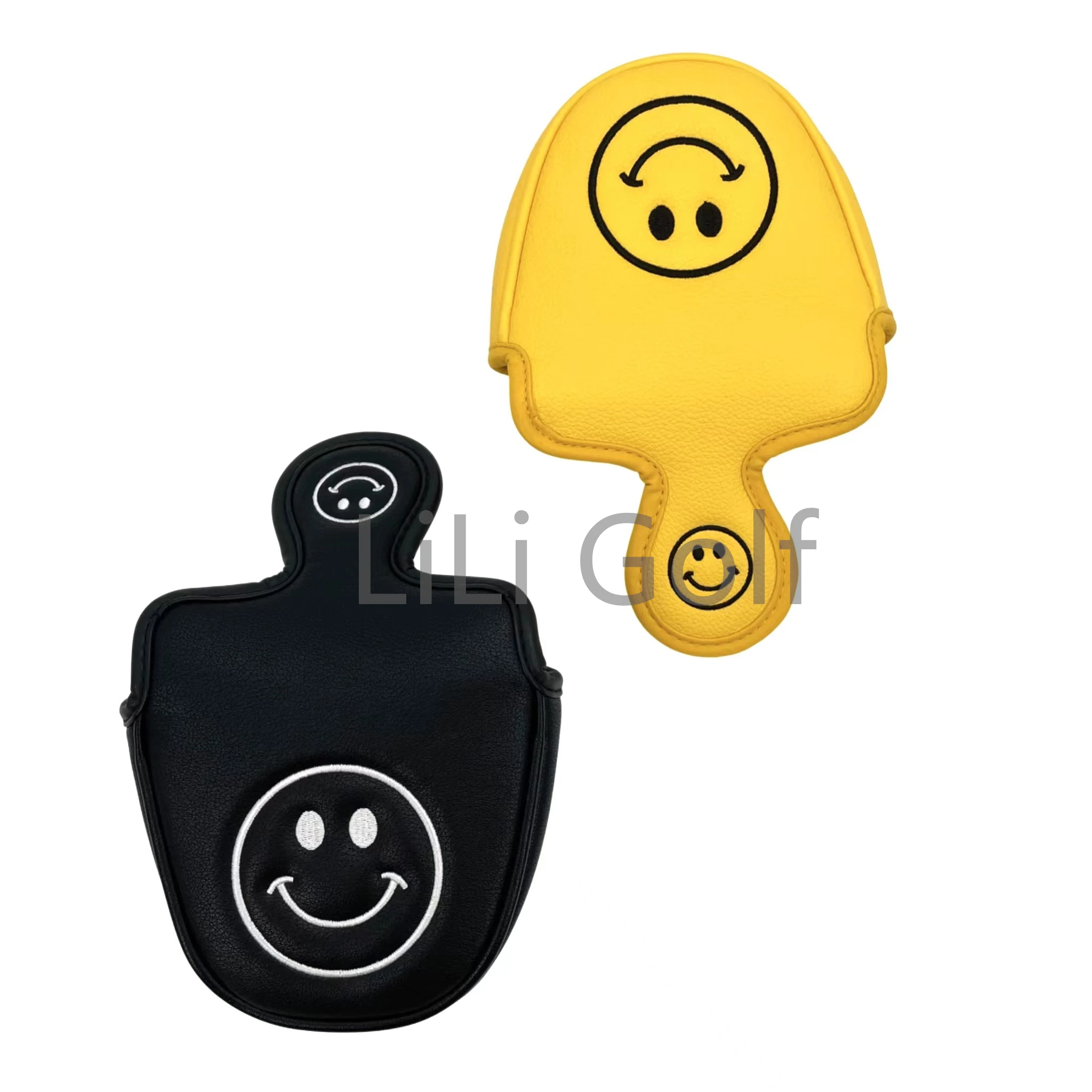 1pc smiling face Pattern Golf Putter Cover PU Leather Mallet Putter Cover Magnetic Closure Golf Headcover