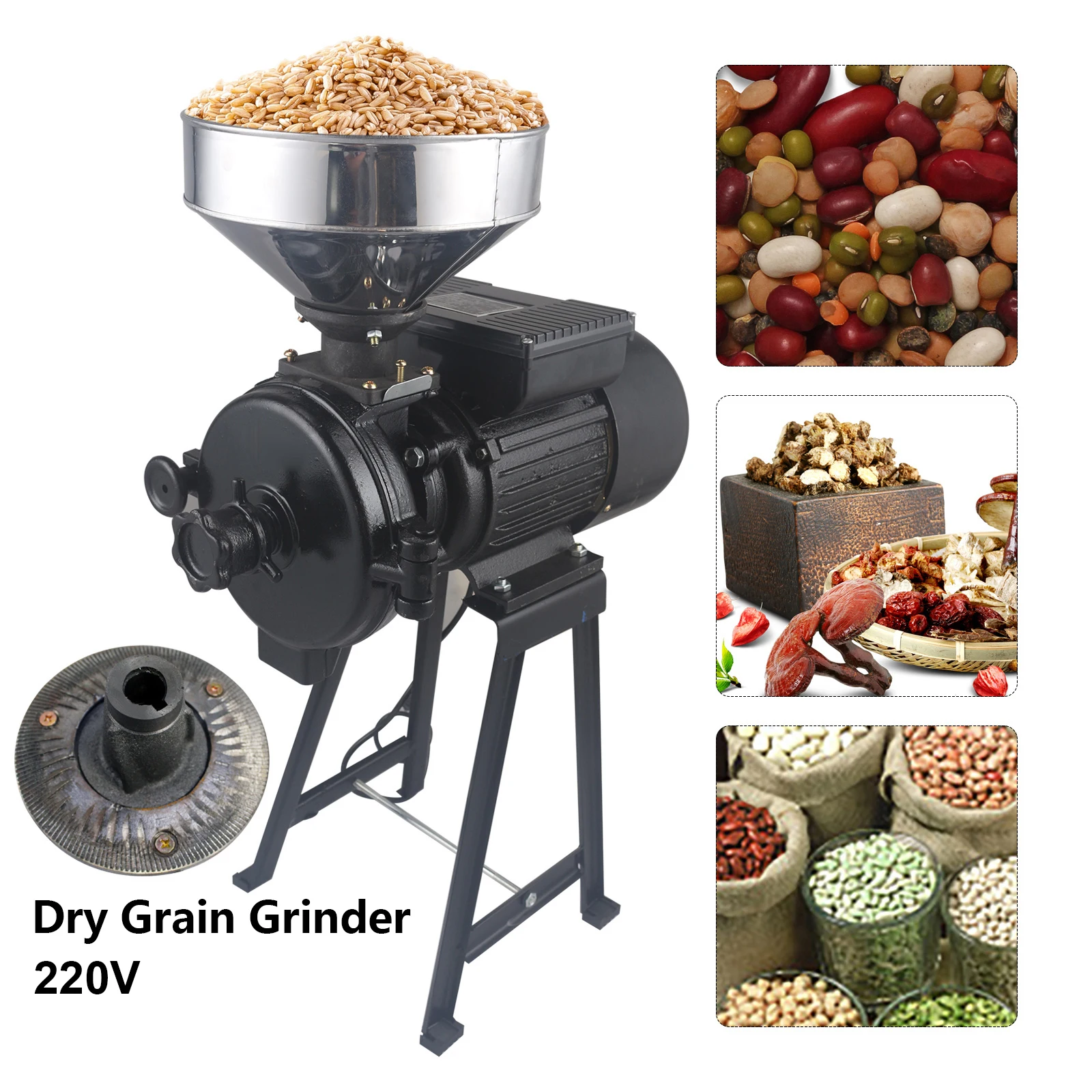 2200W Electric Grain Grinder Dry Grain Mill with Funnel Flour Feed Mill