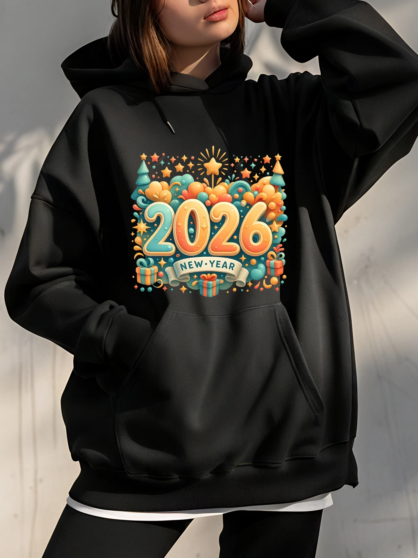 

Новый год 2026, толстовка с капюшоном для рождественского праздника, толстовка унисекс с принтом, повседневная зимняя одежда для мужчин и женщин