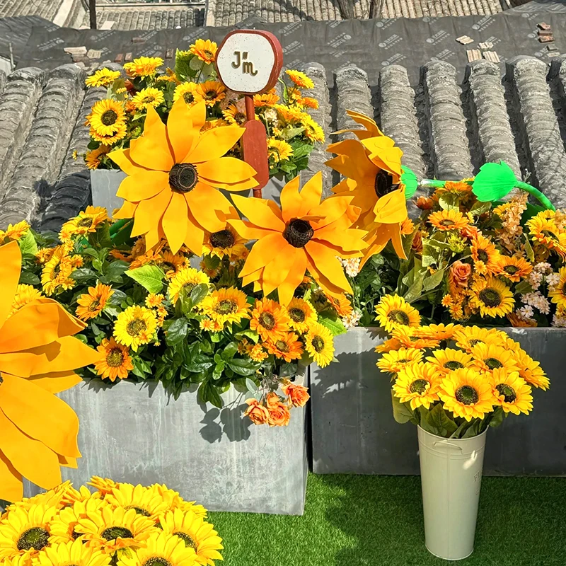 

Flower box green plant decoration floral simulation sunflower EVA large flower ornament restaurant photo area landscaping
