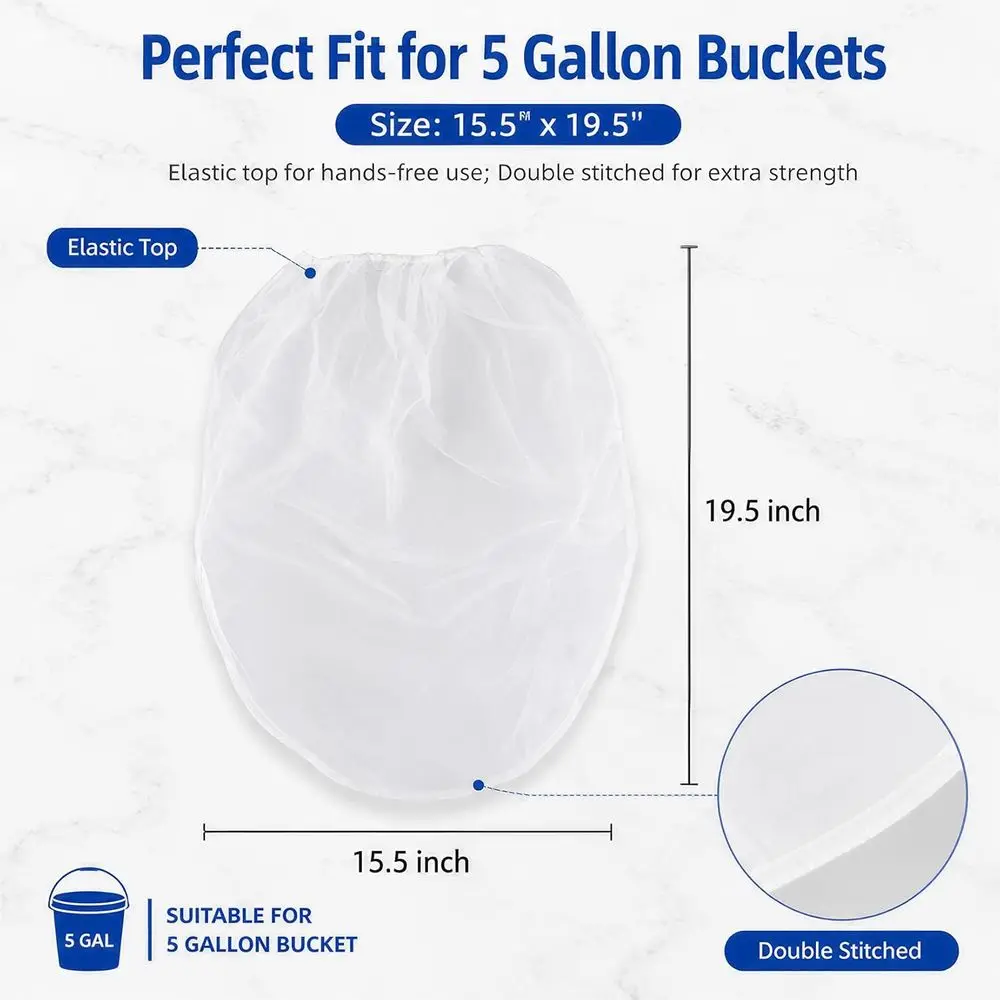 5 Gallon Paint Strainer Bucket with Elastic Top Nylon Mesh Bag for Gardening and Painting