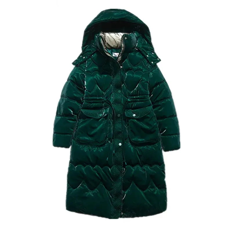 New Women\'s Bright Surface Down Cotton Coat Winter Thick Warm Padded Jacket High-Grade Female Detachable Hooded Parker Overcoat