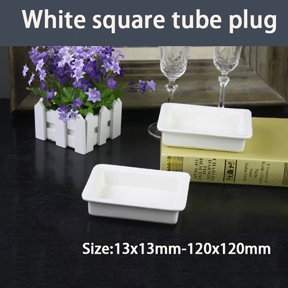 White Square Tube Plug  Plastic White Punched End Cap Furniture Leg Tube Insertion Plug 13*13mm-120*120mm Furniture Accessories