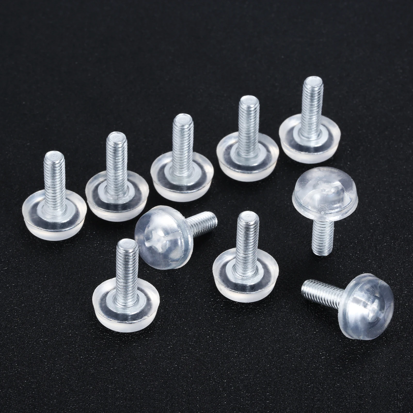 10 Pcs Screw-in M6 Bolt on Pad Transparent Furniture Table Sofa Cabinet Adjustable Levelling Leg Feet Glide Slide Base M6*19mm