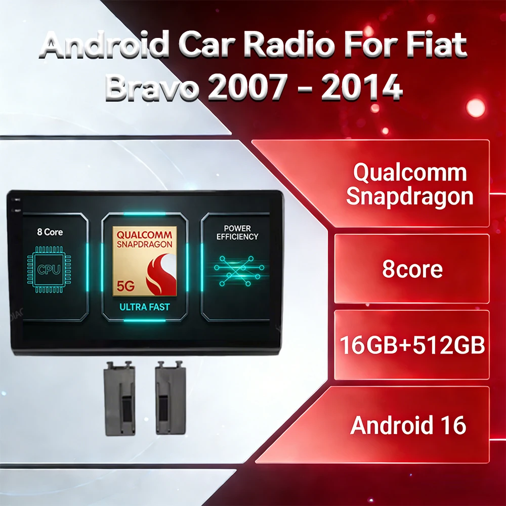 Android 16 Wireless Carplay Auto Für Fiat Bravo 198 2 II 2007 - 2014 Autoradio Multimedia Videoplayer 4G WIFI GPS NAVI QLED DSP