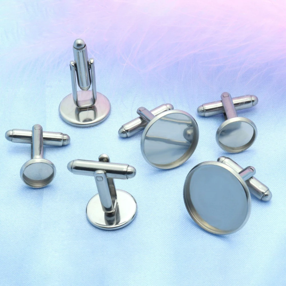 10pcs 8/10/12/14/16/18mm Stainless Steel Round Pad Tray Cufflink Settings Cabochon Base For Cabochon Cameo DIY Jewelry Making