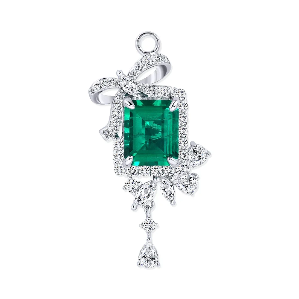 

HOT SALE S925 silver 4-carat rectangular Columbia color cultivated emerald 8 * 10 pendant necklace 60cm wedding jewelry