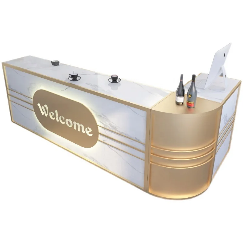 custom.High End White Color Cashier simple modern clothing store bar stainless steel restaurant company reception desk