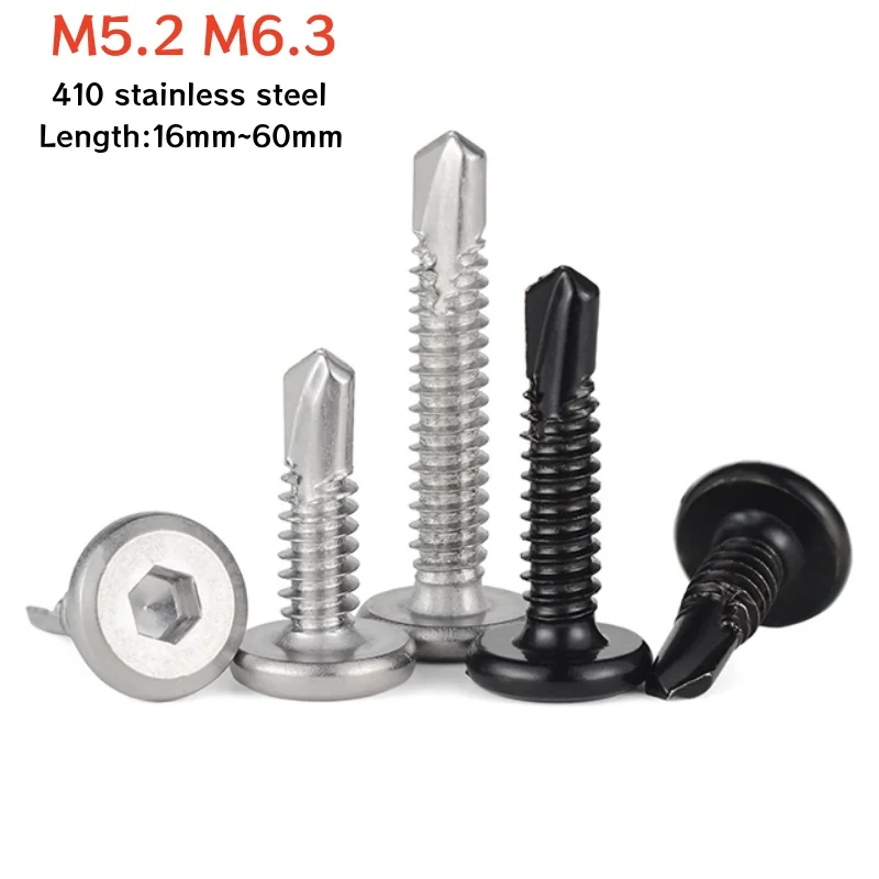 410 Stainless Steel Flat Head Hex Socket Cap Self Drilling TEK Screw Black 410 M5.2 #12 M6.3 #14 Self Tapping Sheet Metal Screws