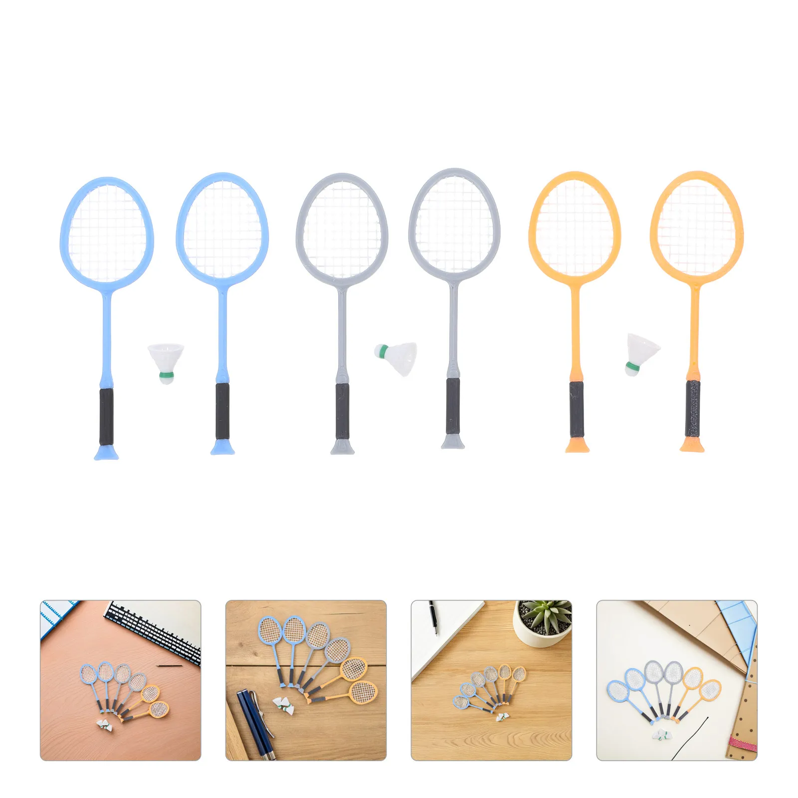 

3Sets Mini Badminton Racket Dollhouse Accessories 1:12 Scale Realistic Miniature Badminton Racquet for Dollhouse Decor Cake