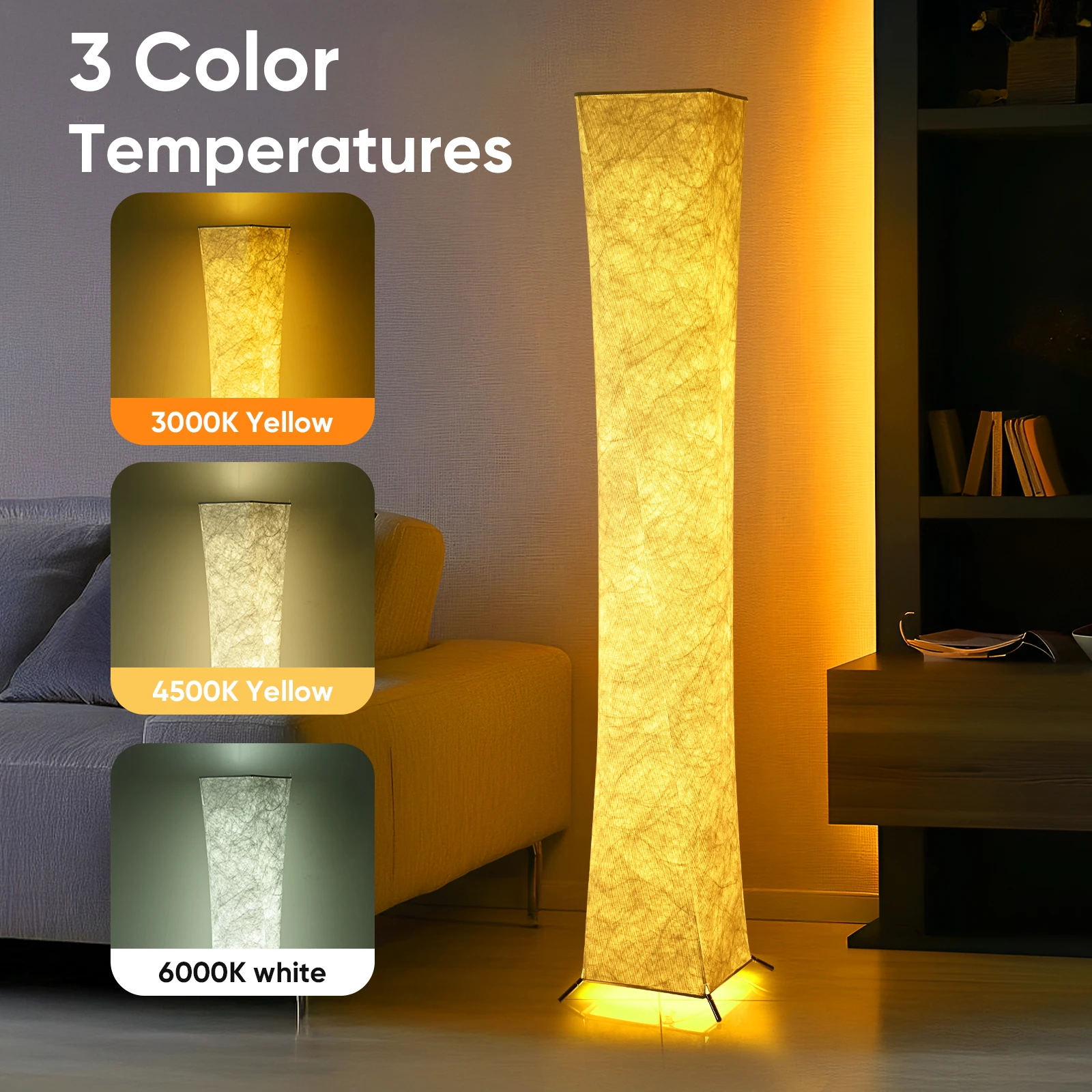 مصباح أرضي خفيف ناعم، 52 بوصة تصميم بسيط حديث ضوء دافئ نحيف 3000K LED Tyvek قماش الظل مصباح قائم لغرفة المعيشة Bedro