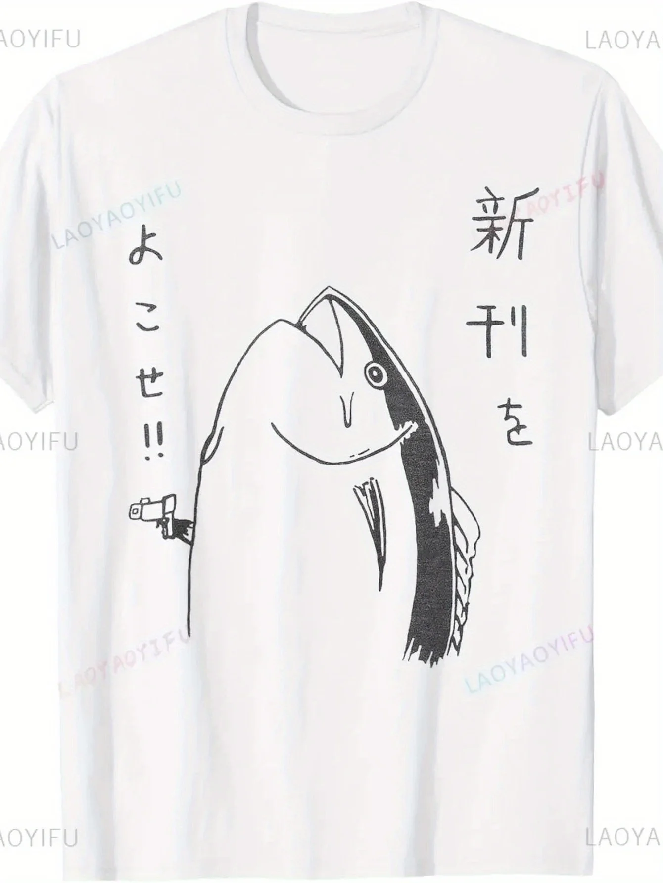 

Футболка Harajuku Fish с японским аниме и мангой, кавайная мультяшная графика, повседневная модная свободная мужская футболка Y2k, мягкие женские футболки