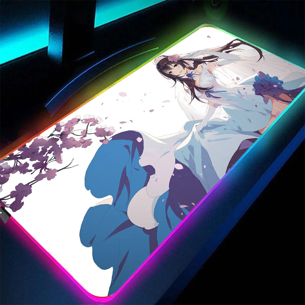 

Sakura Hitomi Hana Married Mouse Pad RGB Laptop Large Mouse Pad LED Light USB Mechanical Keyboard Gaming Accessories Desk Mats