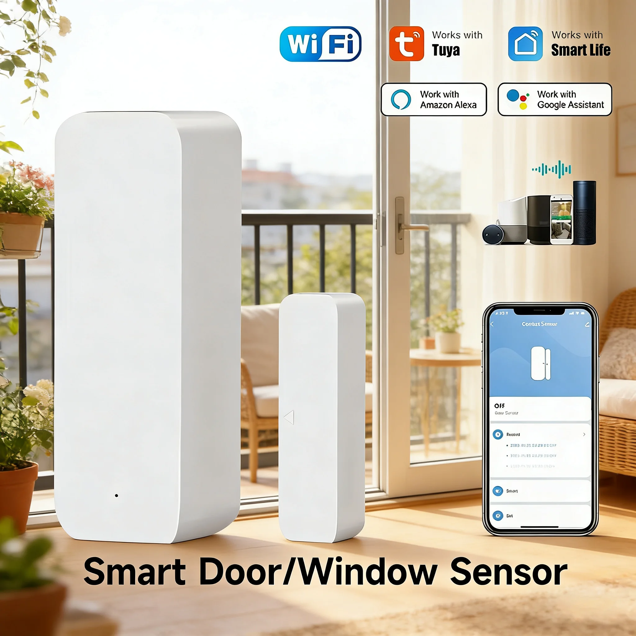 

Датчик открытия двери/окна Tuya WiFi, магнитный контактный датчик, сигнализация от взлома, управление через приложение Smart Life