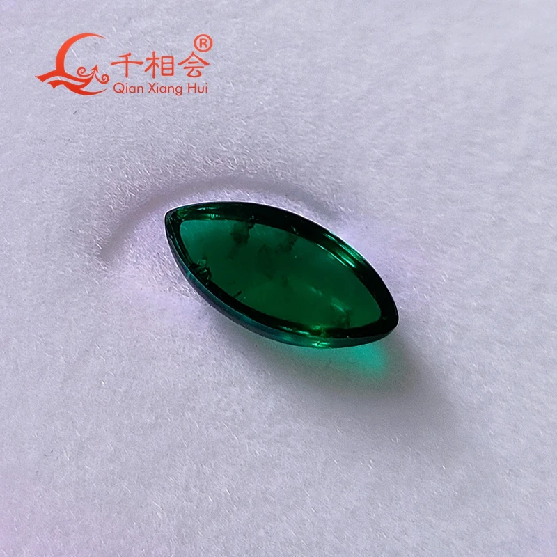 Marquise Shape Hydrothermal Emerald  Flat Back Cabochon  Green Color GrownLoose Gem Stone with Minor Cracks Inclusions