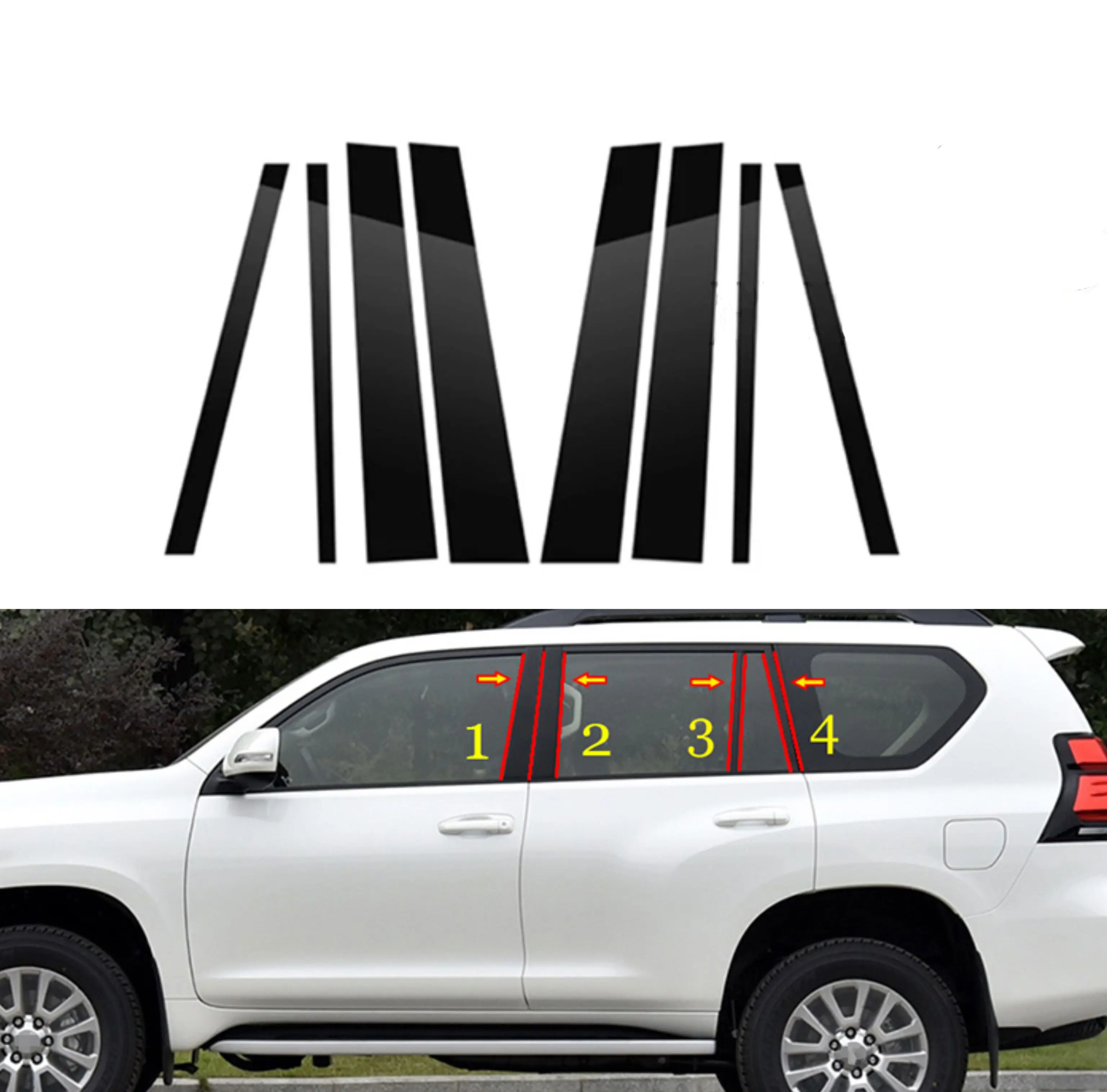 8PCS Polished Pillar Posts For Toyota Land Cruiser Prado fj150 2010 - 2022 Window Door Column B C Pillar Post Cover Trim