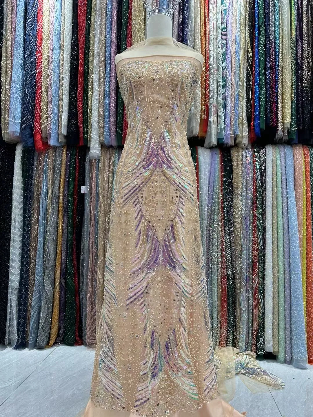 Tela de encaje de lentejuelas africanas para vestido de novia, Material de encaje de tul francés nigeriano, hecho a mano, púrpura, alta calidad, 2024