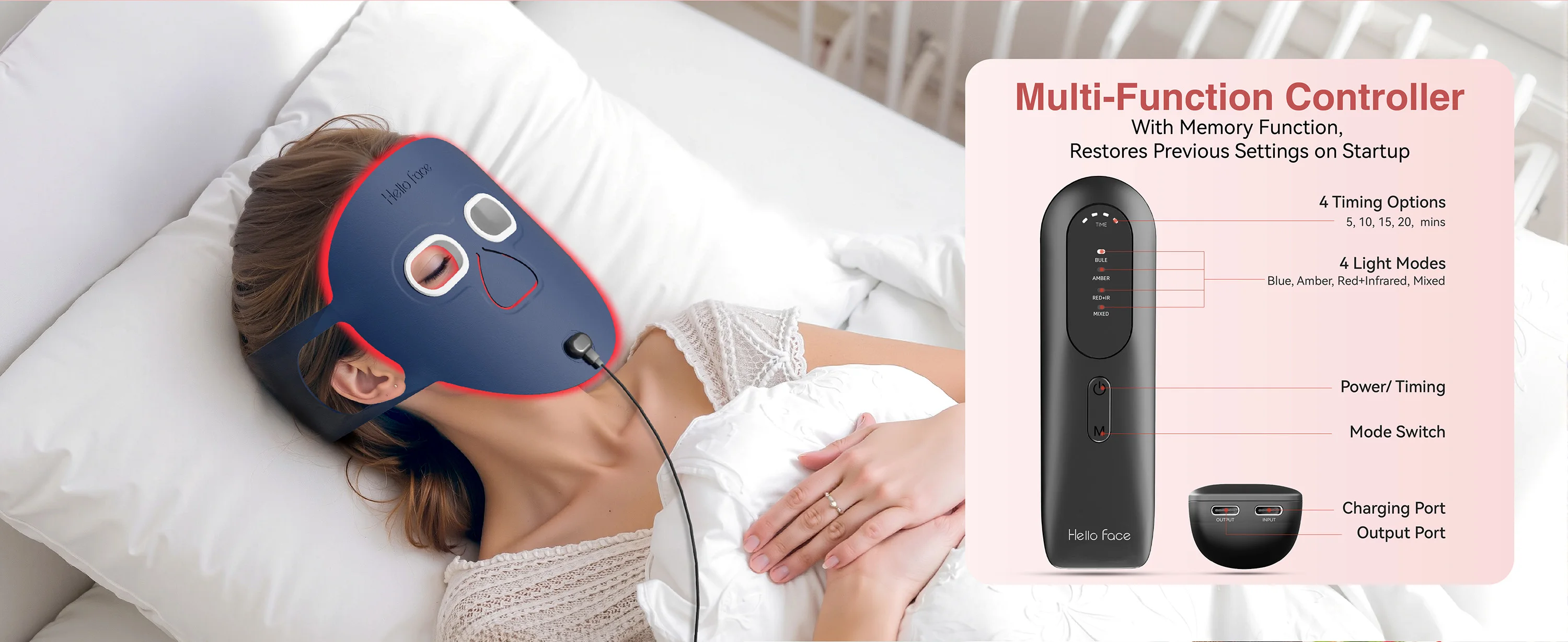 Red Light Therapy Photon Mask Hello Face M500S LED 630nm 850nm Near-Infrared Light Therapy Facial Mask Professional Beauty Care