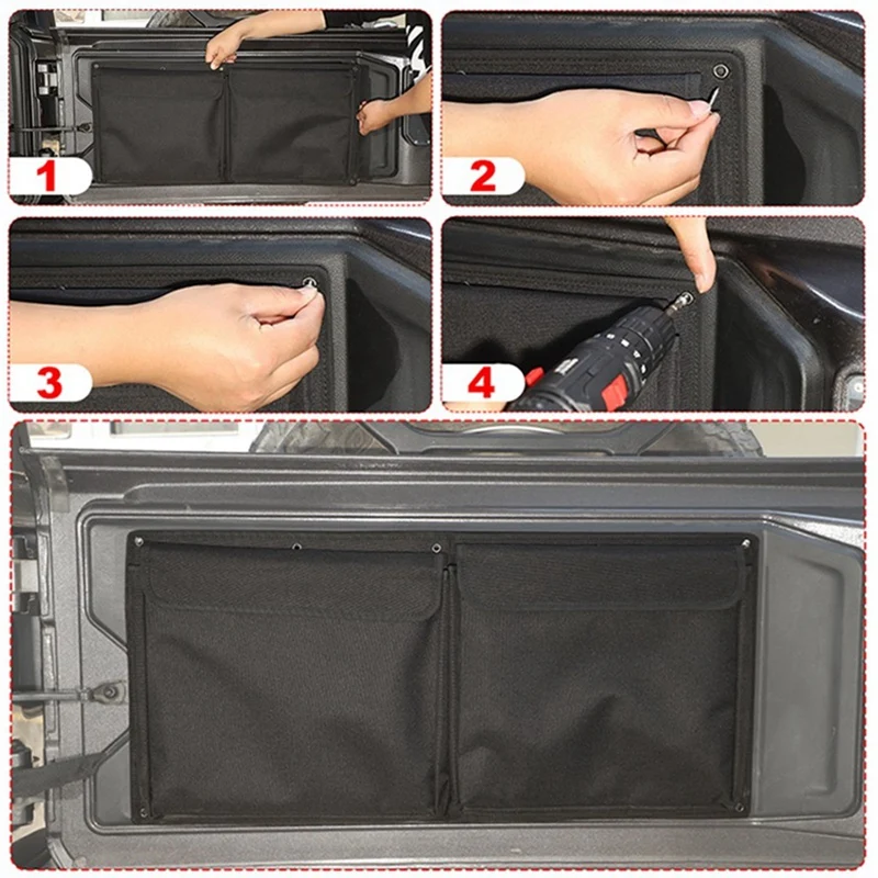 For Jeep Wrangler JK JL 2007-2023 Tail Door Storage Bag Tool Kit Trunk Organizer Car Accessories ,Black