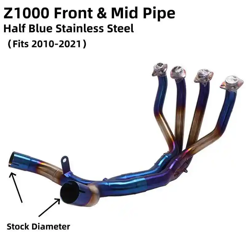 Motorcycle Exhaust System for  Z1000 (2010-2025), Stainless Steel / Titanium Front & Mid Pipe, OEM-Sized, Direct Fit for