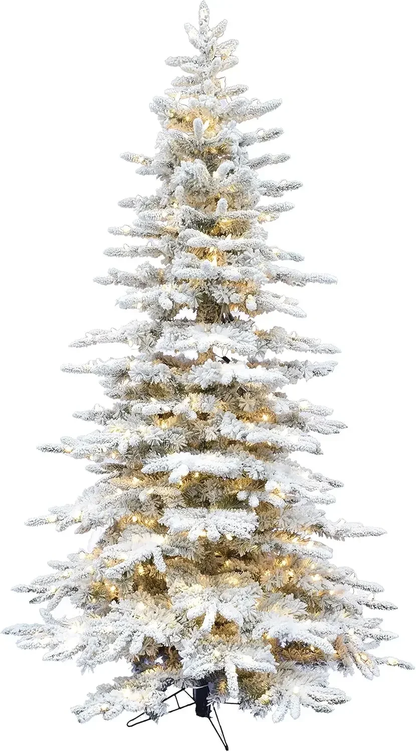 

Prelit Foldable Fake Tree with Realistic Snowy Foliage for Home Decoration