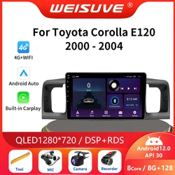 Radio Multimedia con GPS para coche, reproductor de vídeo con Android 13, 2DIN, Carplay, estéreo, para Toyota Corolla E120, E130, 2000-2004
