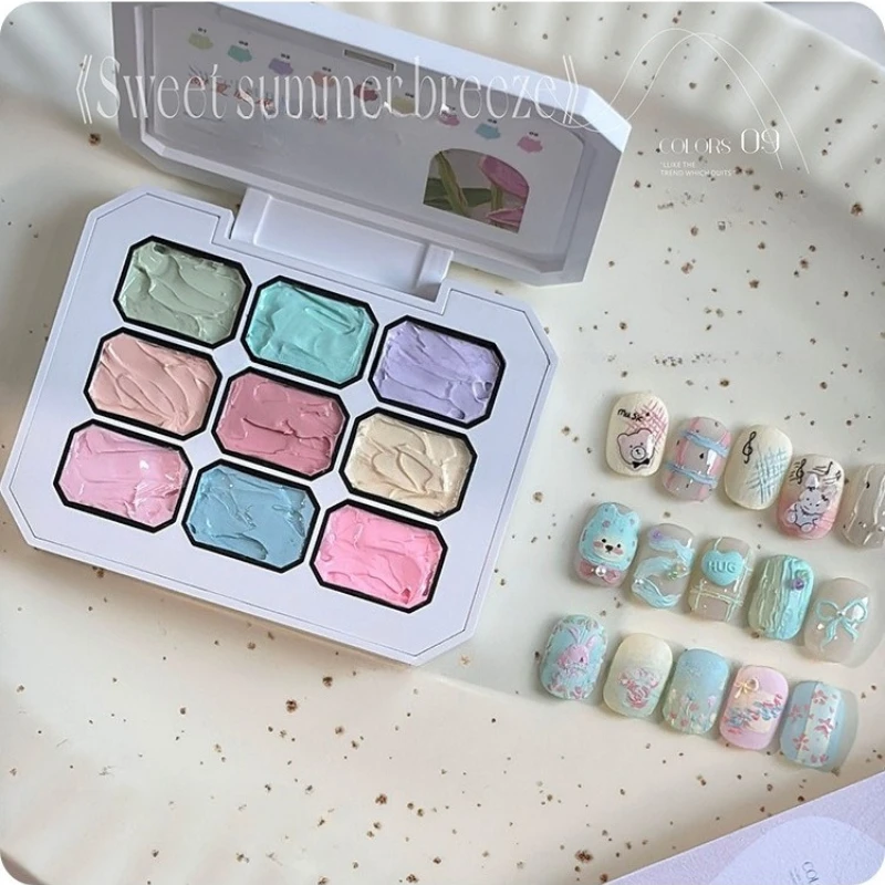 

9-Colors Macaron Oil Painting Nail Polish Gel 3D Texture Carved Sculpture Varnish High Saturation Popular Semi-Solid Polish Glue