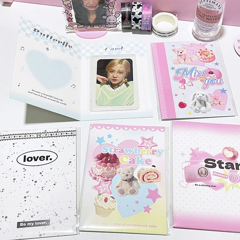 10PCS coreano Ins Fashion Cute Kpop 3 pollici Photo Card Back Card porta carte pieghevole Fix Decor Paper Board materiale da imballaggio fai da te