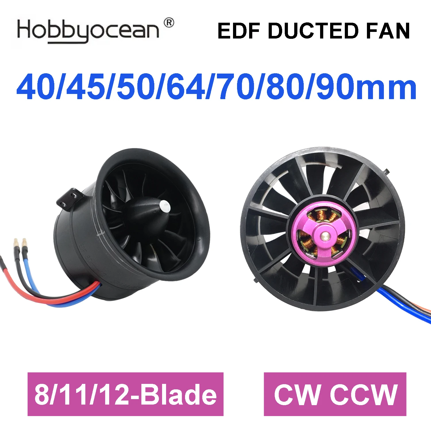 Hobbyocean 40mm-90mm EDF Ducted Fan Brushless Motor 8/11/12-Blade CW CCW for RC Jet Plane Airplane Drone RC Model Upgrade Parts