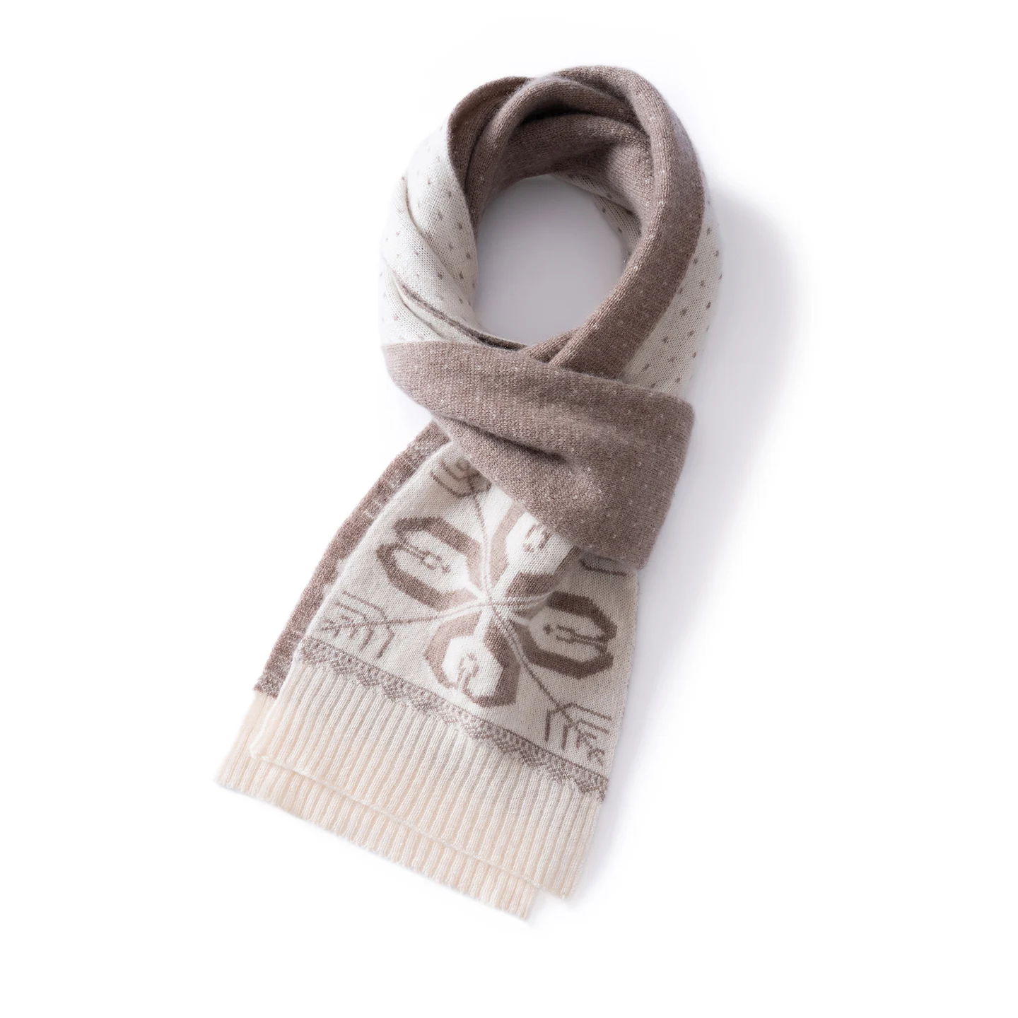 KOIJINSKY Retro Snowflake Jacquard Knit Scarf 180×20cm, 35% Cashmere Blend Soft Neck Warmer, Vintage Geometric Pattern Knitted M