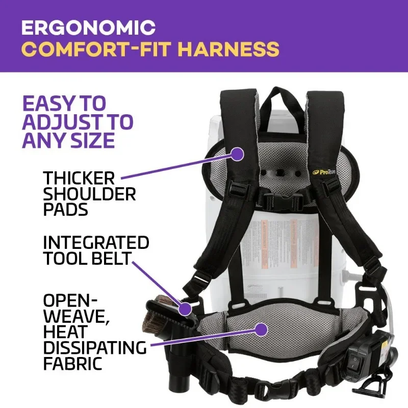 ProTeam ProVac FS 6 Commercial Backpack Vacuum with Power Nozzle Tool Kit, 6 Quart, Gray