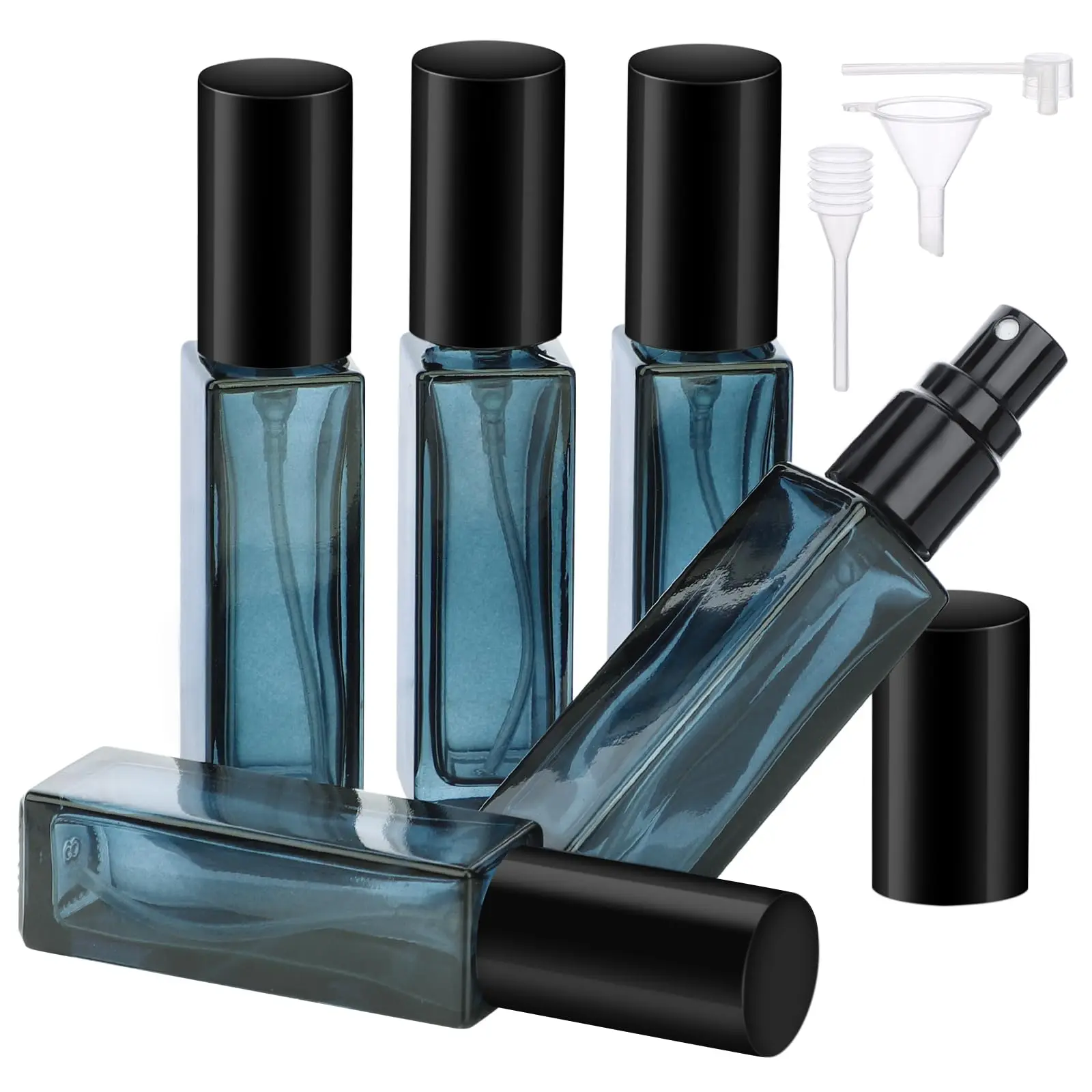 5 Stück Parfümflaschenspray, leer, Parfümzerstäuber, nachfüllbar, mit 3 Zubehörteilen, auslaufsicher, feiner Nebel, High-End-Reiseflasche (8 ml)
