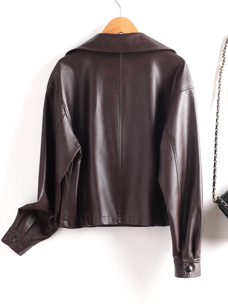 Faionable Heavy-Du جلد البقر الأصلي Jaet المرأة ort Sli ملابس خارجية الكورية دراجة نارية معطف ربيع الخريف