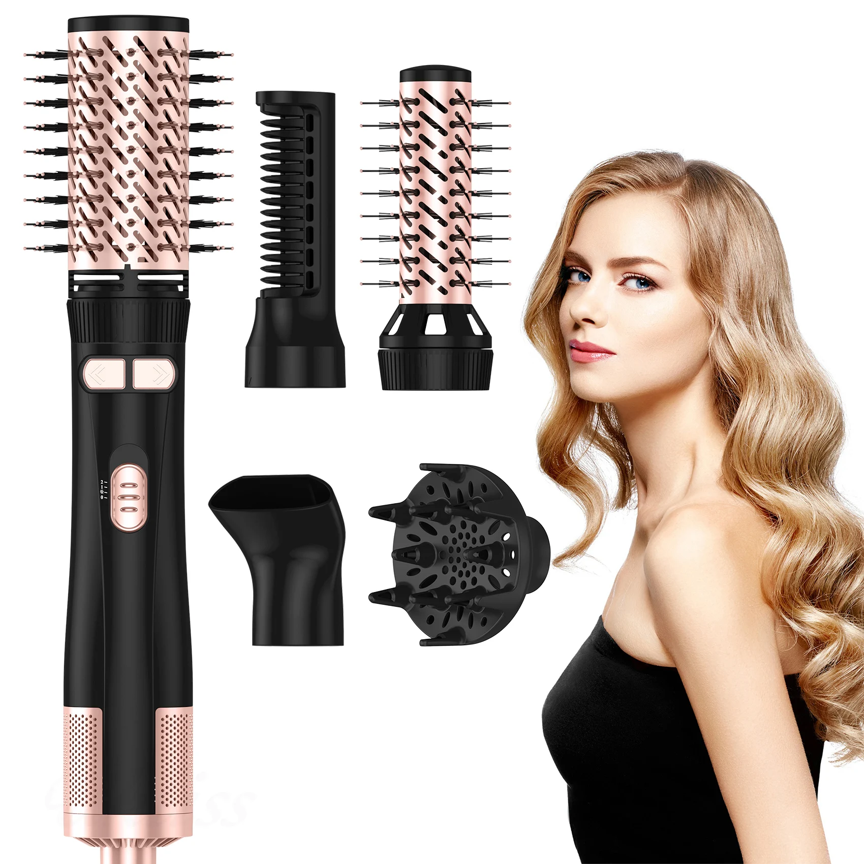 Rotating Hair Dryer Brush 5 in 1 Blow Dryer Brush Spinning Curling Brush with 2 Rotating Brushes (1.5" & 2") Hot Air Brush Style