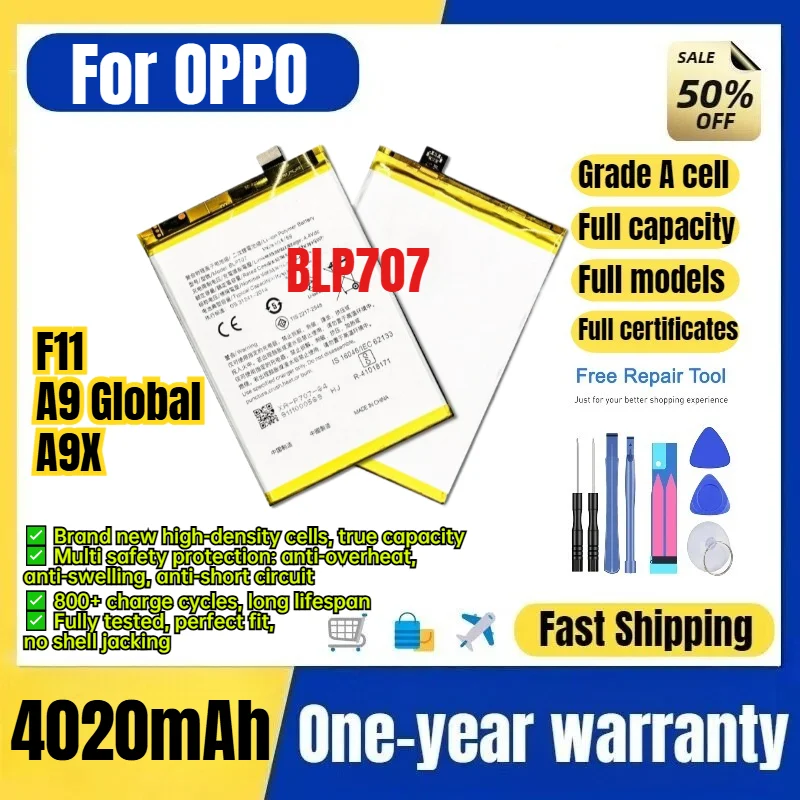 BLP707 for OPPO F11/A9 Global/A9X Mobile Phone Battery 0 Cycle High Capacity Battery Replacement Bateria Grade A Cell with Tools
