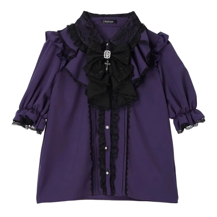 Jirai Kei ガール甘いレースかわいいスプリットリボン半袖トップロリータシャツサブカルチャーハロウィンコスプレパーティーデイリーレディライク