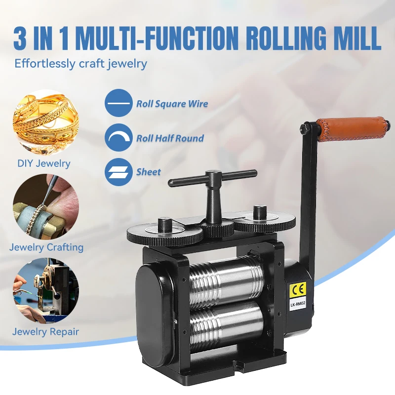 Black Rolling Mill Machine - 130MM Flat Metal Engraving Tool for Jewelry, Rings, Gold, and Silver Goldsmith Work LK-RM02A