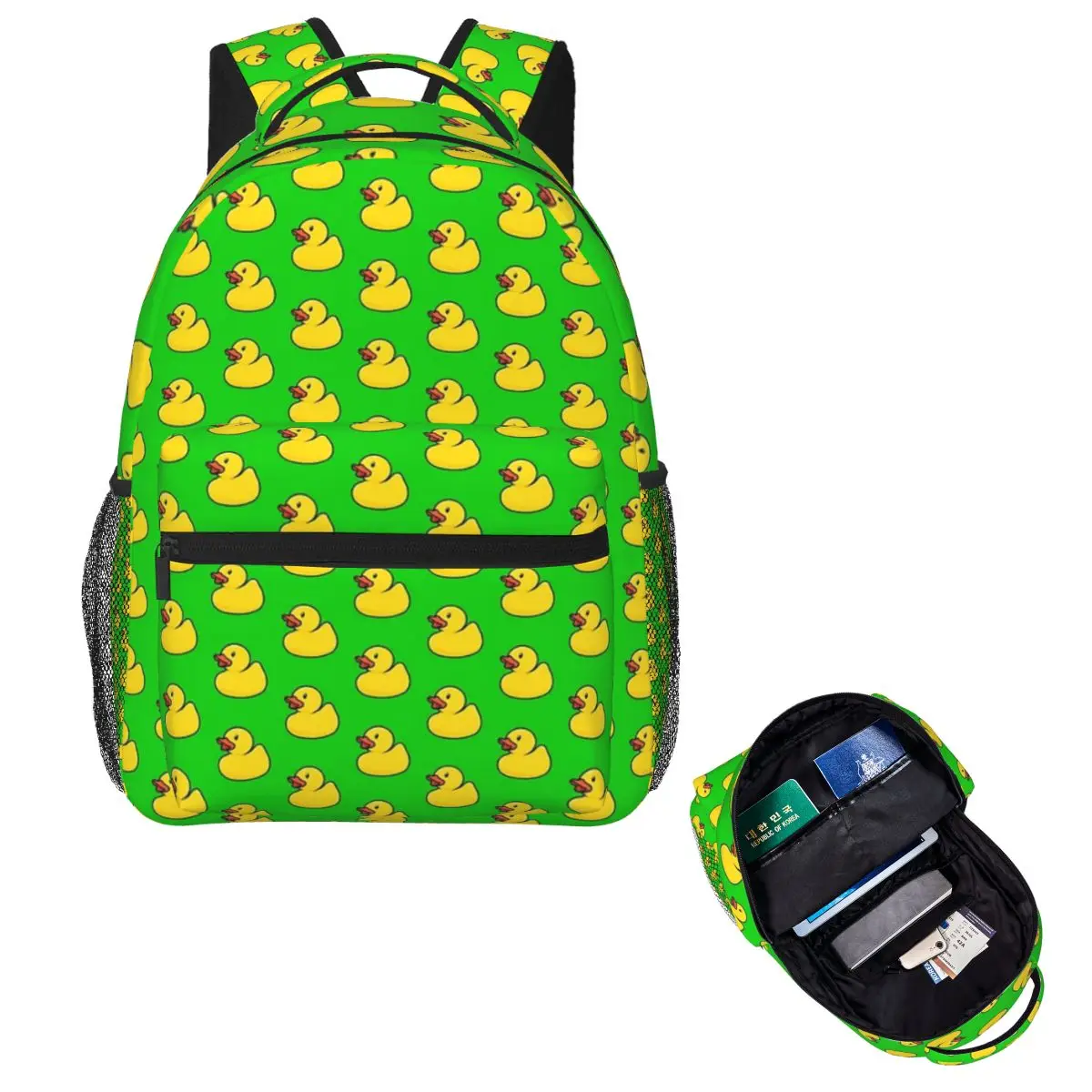

Rubber Duck In Bright Green Backpack Hot Sale Daypack Large Capacity Children BookBag School Bag Shoulder Bags for Men Women